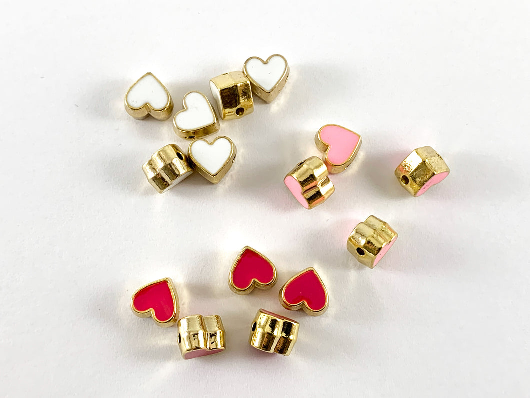 7mm Real 18K Gold Plated Enamel Heart Spacer Beads Over Copper 10pcs