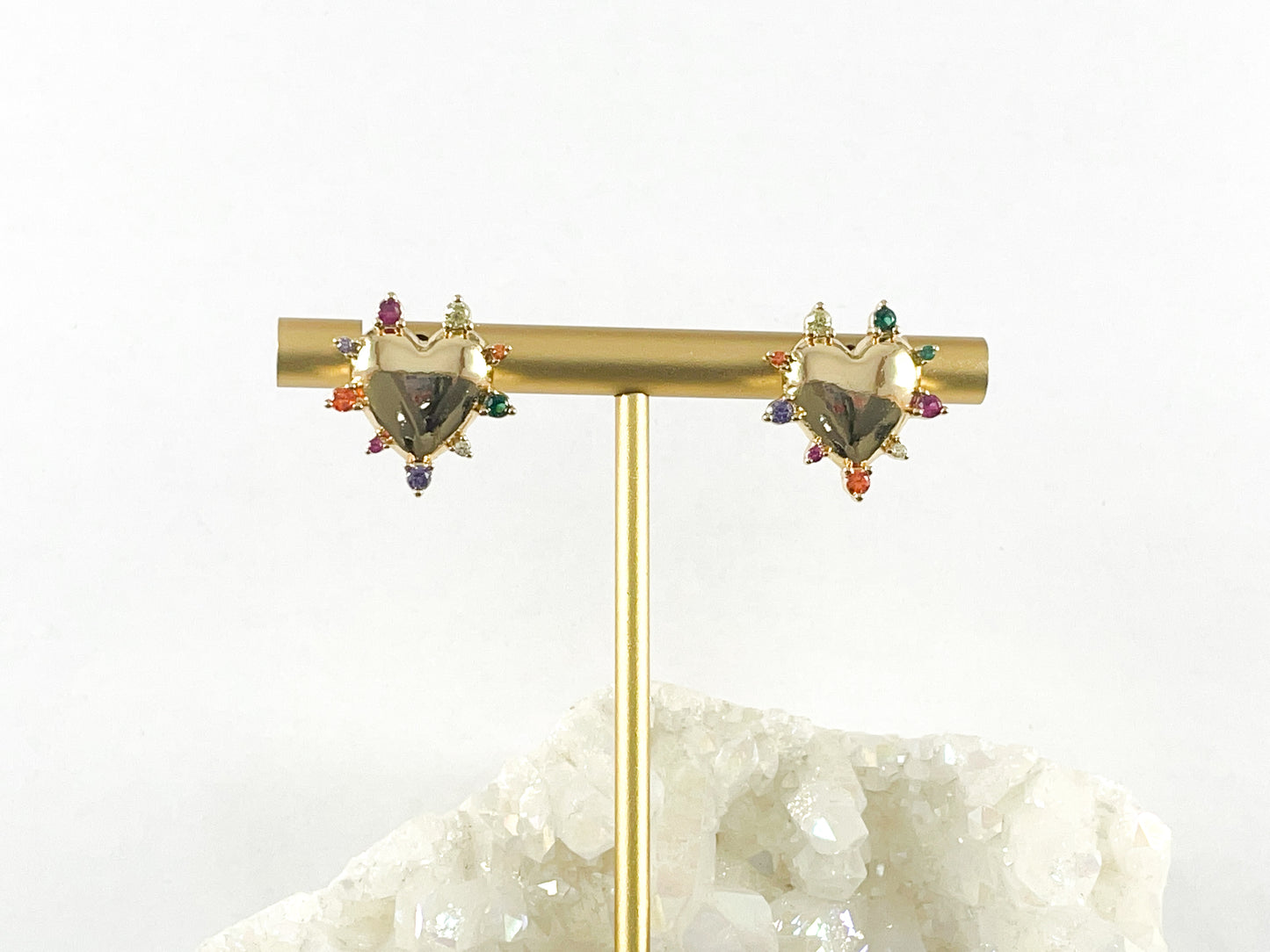 18K Gold Plated Copper Multi CZ Pave Heart Studs 4 pairs
