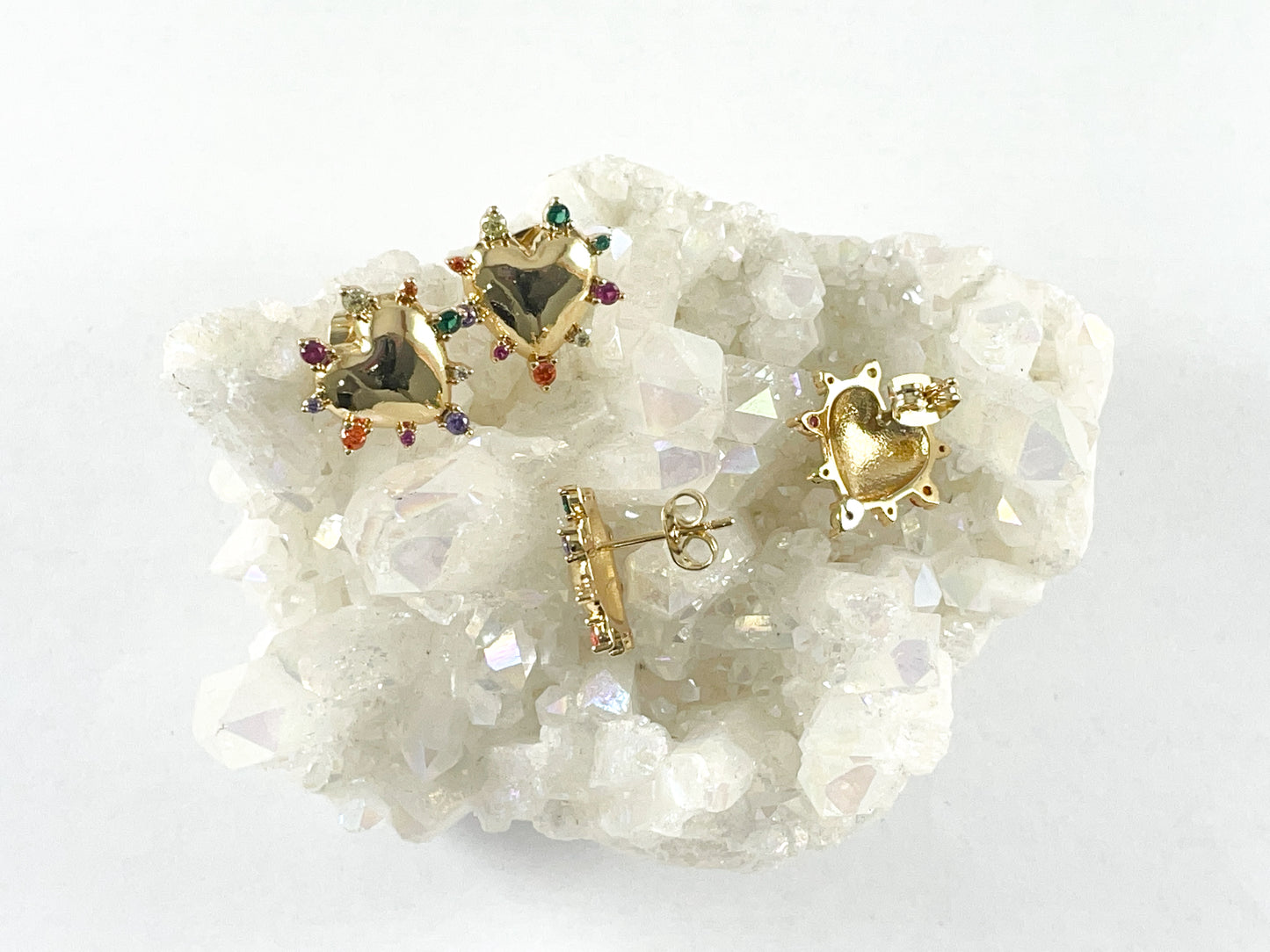 18K Gold Plated Copper Multi CZ Pave Heart Studs 4 pairs