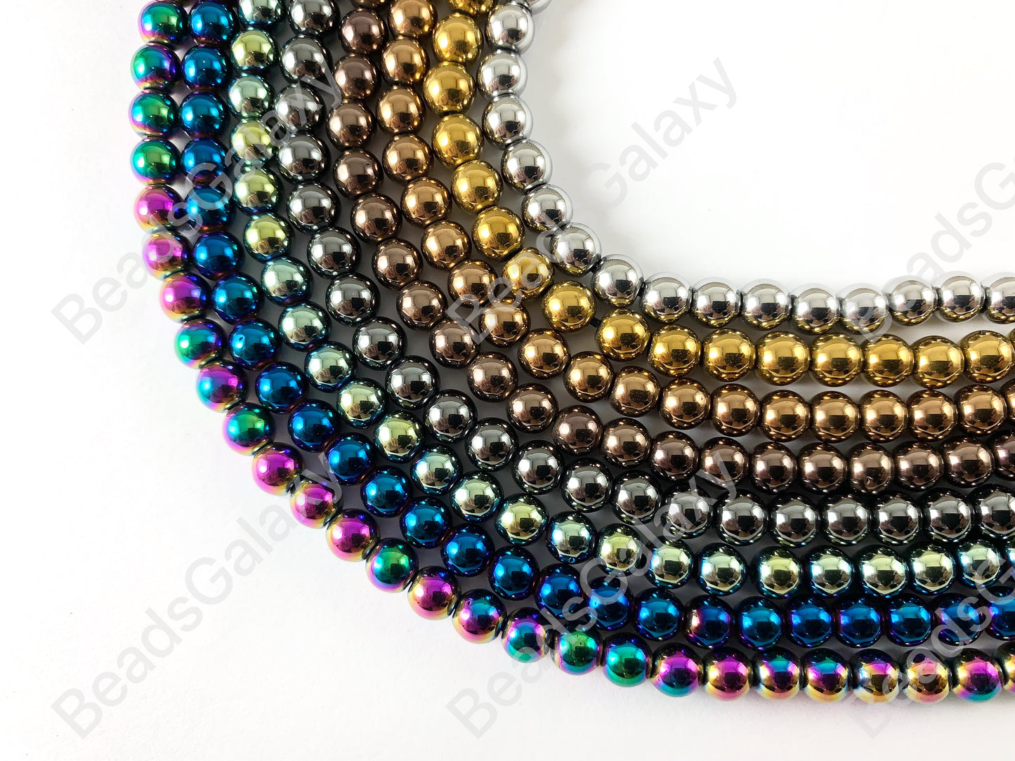 Cuentas de energía redondas de hematita natural lisas de 6 mm alrededor de 15"-16" Plata metálica Oro Bronce Cobre Gunmetal Negro Multi Marrón Verde Azul