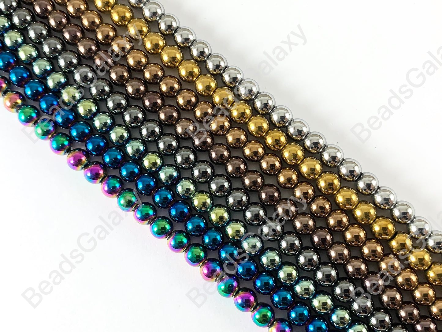 Cuentas de energía redondas de hematita natural lisas de 6 mm alrededor de 15"-16" Plata metálica Oro Bronce Cobre Gunmetal Negro Multi Marrón Verde Azul