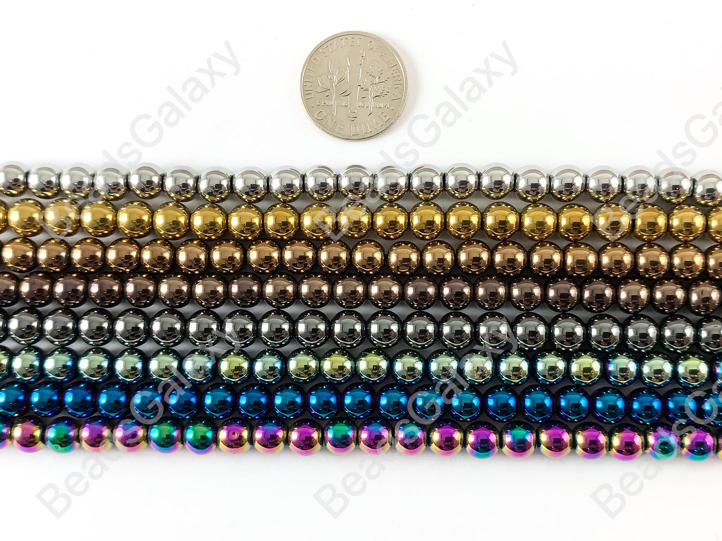 Cuentas de energía redondas de hematita natural lisas de 6 mm alrededor de 15"-16" Plata metálica Oro Bronce Cobre Gunmetal Negro Multi Marrón Verde Azul