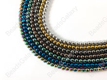 Load image into Gallery viewer, Smooth 4mm Natural Hematite Round Energy Beads Around 15&quot;-16&quot; Metallic Silver Gold Bronze Copper Gunmetal Black Multi Brown Green Blue
