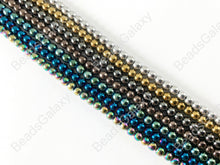 Cargar imagen en el visor de la galería, Cuentas de energía redondas de hematita natural lisas de 4 mm alrededor de 15 &quot;-16&quot; Plata metálica Oro Bronce Cobre Gunmetal Negro Multi Marrón Verde Azul
