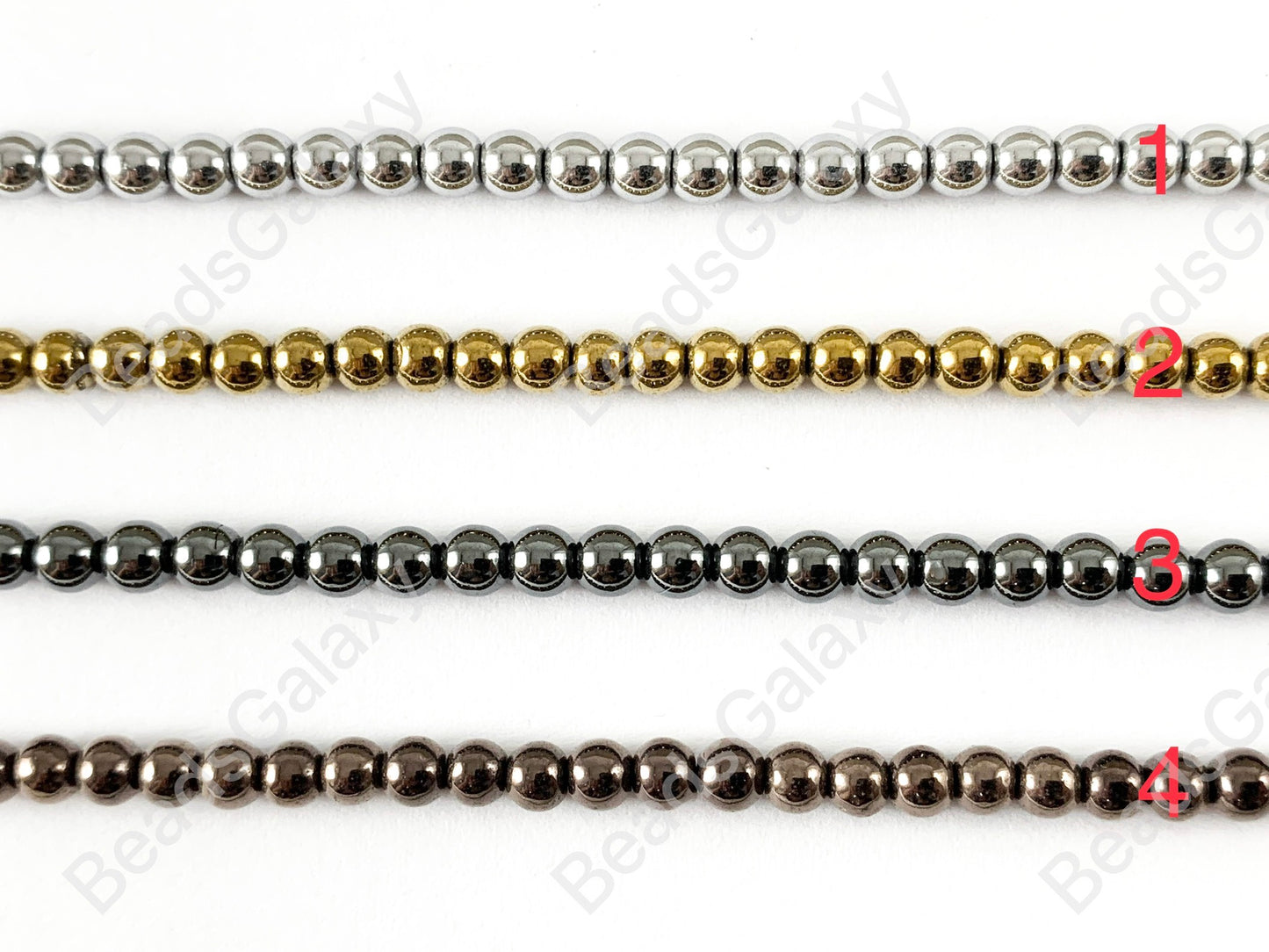 Cuentas de energía redondas de hematita natural lisas de 4 mm alrededor de 15 "-16" Plata metálica Oro Bronce Cobre Gunmetal Negro Multi Marrón Verde Azul