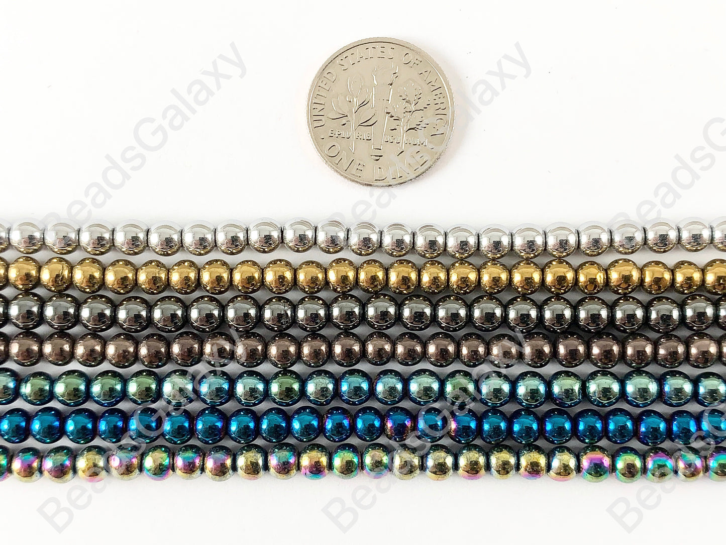 Cuentas de energía redondas de hematita natural lisas de 4 mm alrededor de 15 "-16" Plata metálica Oro Bronce Cobre Gunmetal Negro Multi Marrón Verde Azul