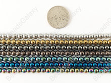 Cargar imagen en el visor de la galería, Cuentas de energía redondas de hematita natural lisas de 4 mm alrededor de 15 &quot;-16&quot; Plata metálica Oro Bronce Cobre Gunmetal Negro Multi Marrón Verde Azul
