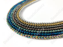 Load image into Gallery viewer, Smooth 4mm Natural Hematite Round Energy Beads Around 15&quot;-16&quot; Metallic Silver Gold Bronze Copper Gunmetal Black Multi Brown Green Blue
