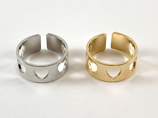 Real Gold/Platinum 18K Plated Copper Heart Band Adjustable Ring 5 pcs