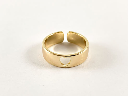 Anillo ajustable con banda de corazón de cobre chapado en oro real de 18 quilates, 4 piezas