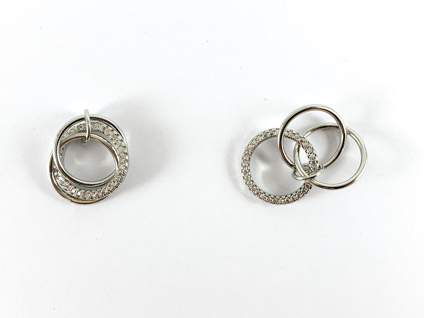 Real Gold/Platinum 18K Plated CZ Pave Triple Circle Rings Dangle Pendant Over Brass 5pcs