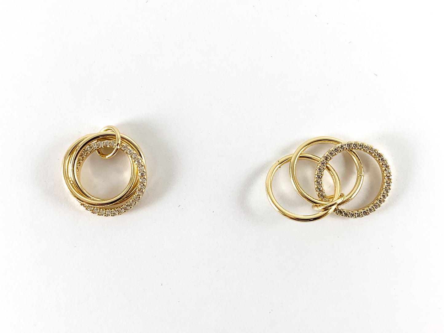 Real Gold/Platinum 18K Plated CZ Pave Triple Circle Rings Dangle Pendant Over Brass 5pcs