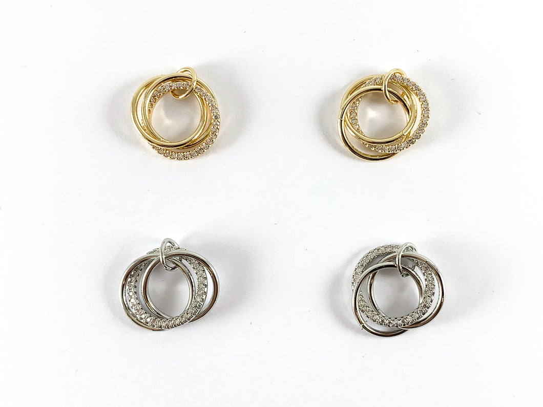 Anillos de triple círculo pavimentados con circonita chapada en oro real/platino de 18 quilates cuelgan colgante sobre latón 5 piezas