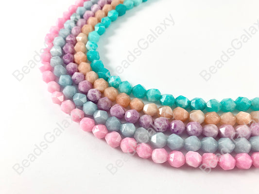 Handcut Dyed Jade Gemstones Starcut Faceted Natural Gemstone Beads Around 15"