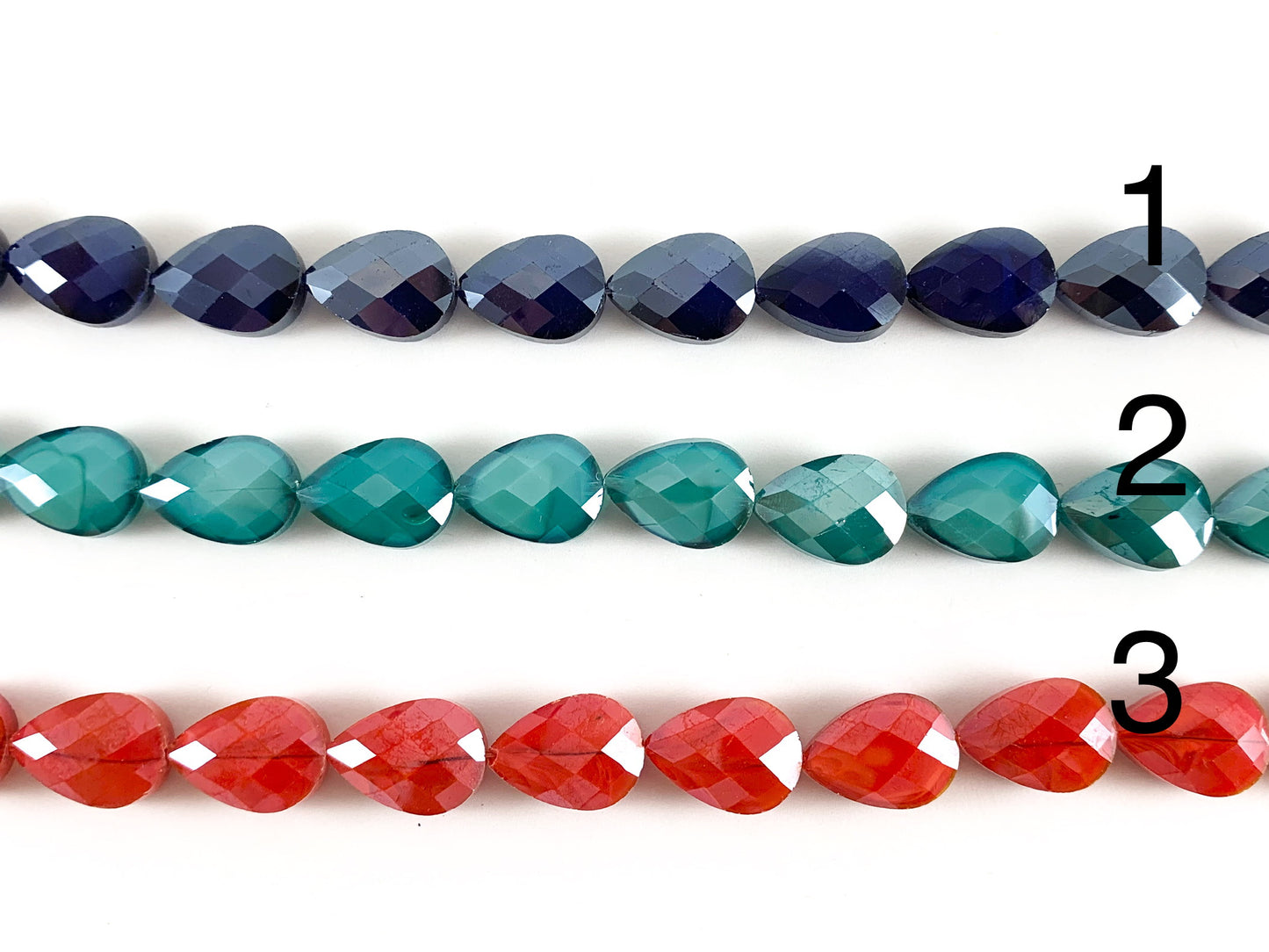 Faceted Shiny 13x18mm Dyed Jade Glass Teardrop Crystal Strands