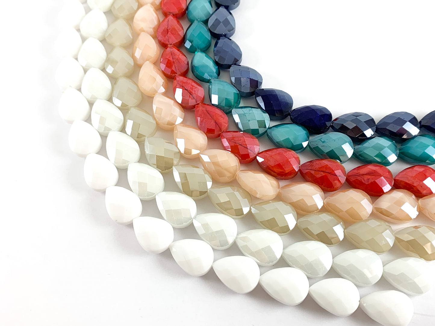 Faceted Shiny 13x18mm Dyed Jade Glass Teardrop Crystal Strands