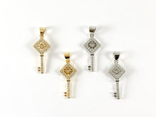 Load image into Gallery viewer, 18K Real Gold/Platinum Plated Micro CZ Pave Diamond Key Charm Pendant Over Copper 8pcs
