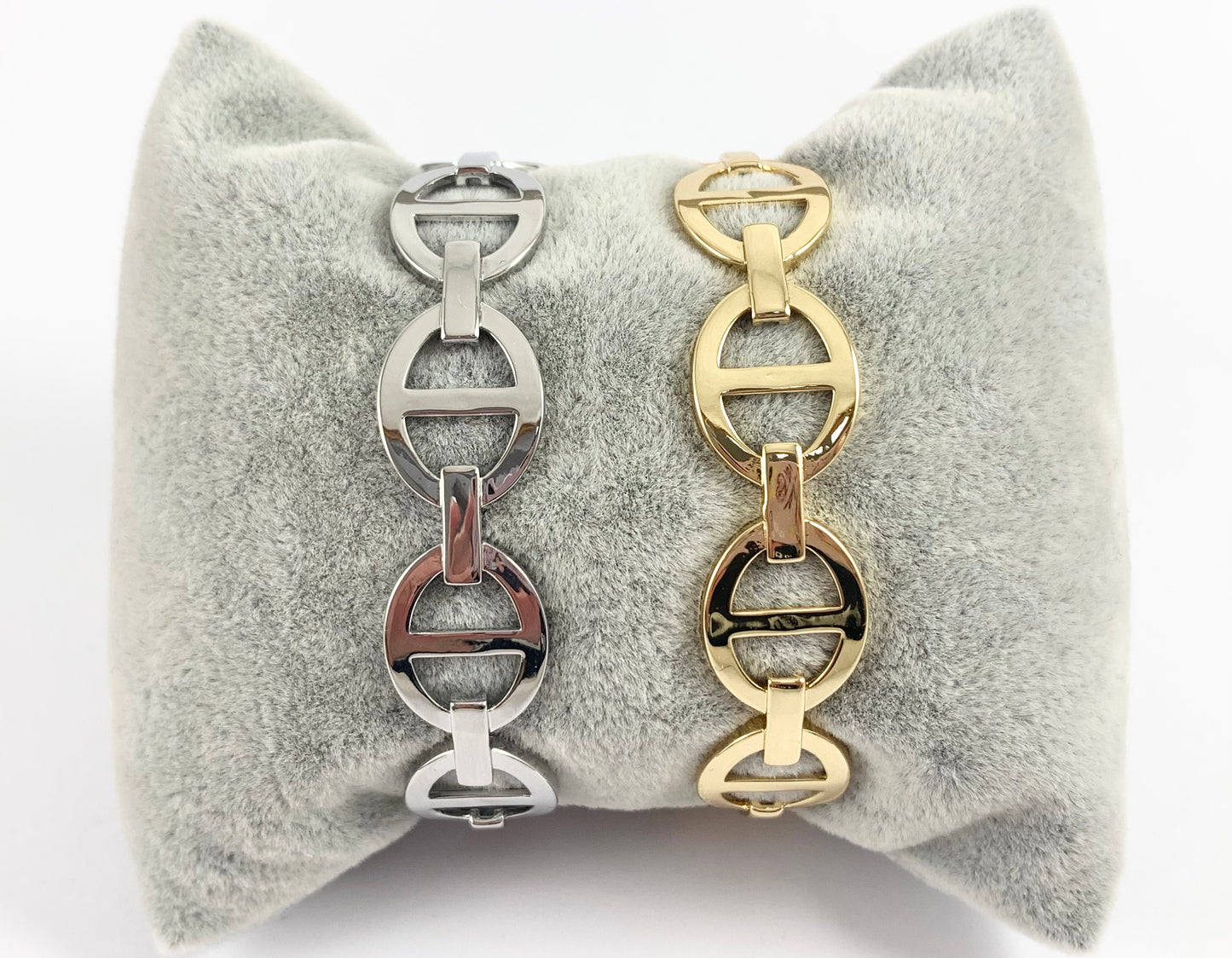 Mariner Coffee Bean Link Stackable Bracelet Cuff in Gold or Silver Plated Adjustable Pig Nose Bracelet Cuffs over Brass for 2 bracelet