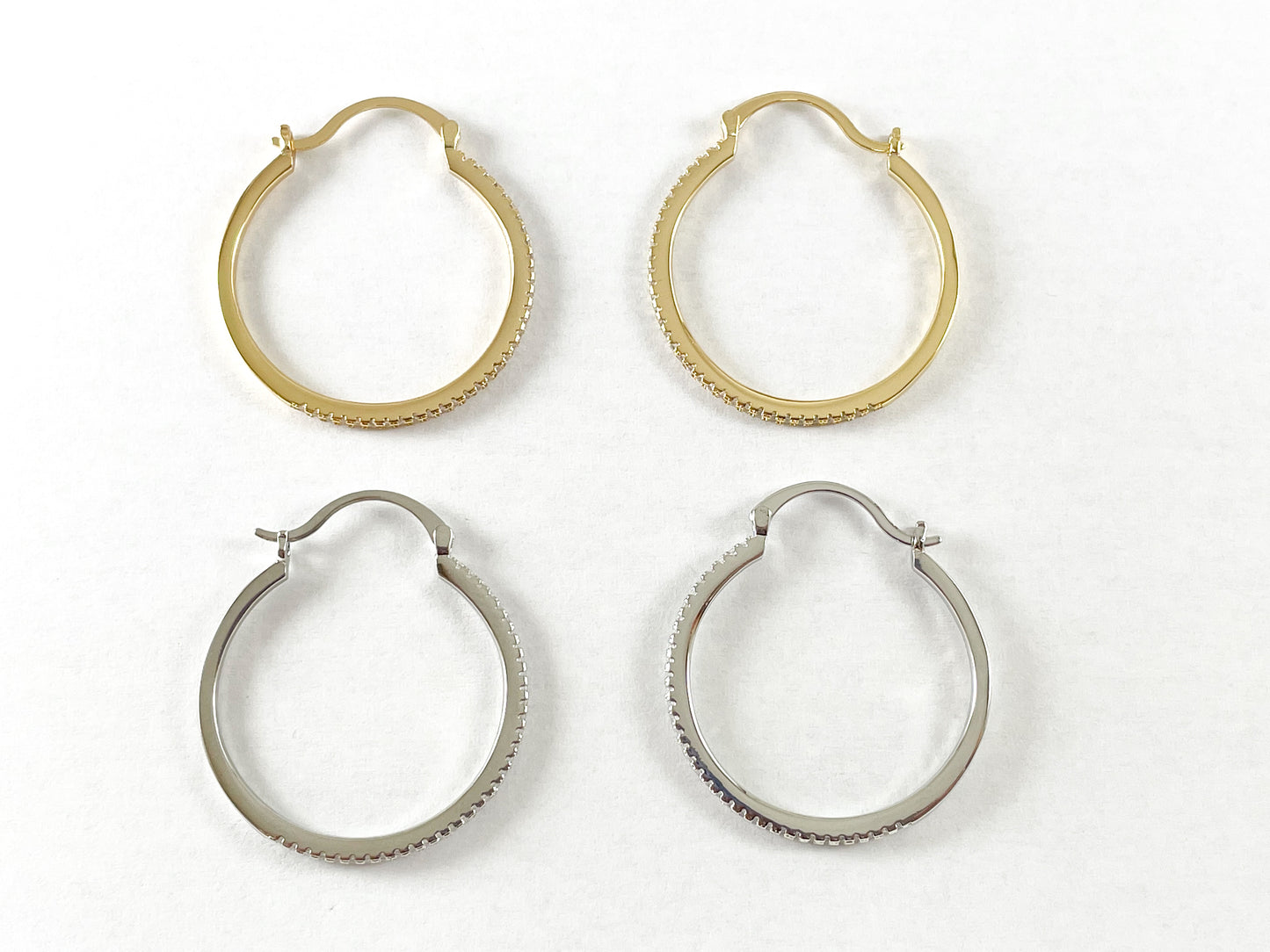 18K Gold/Silver Plated Dainty Micro CZ Pave Hoop Earrings