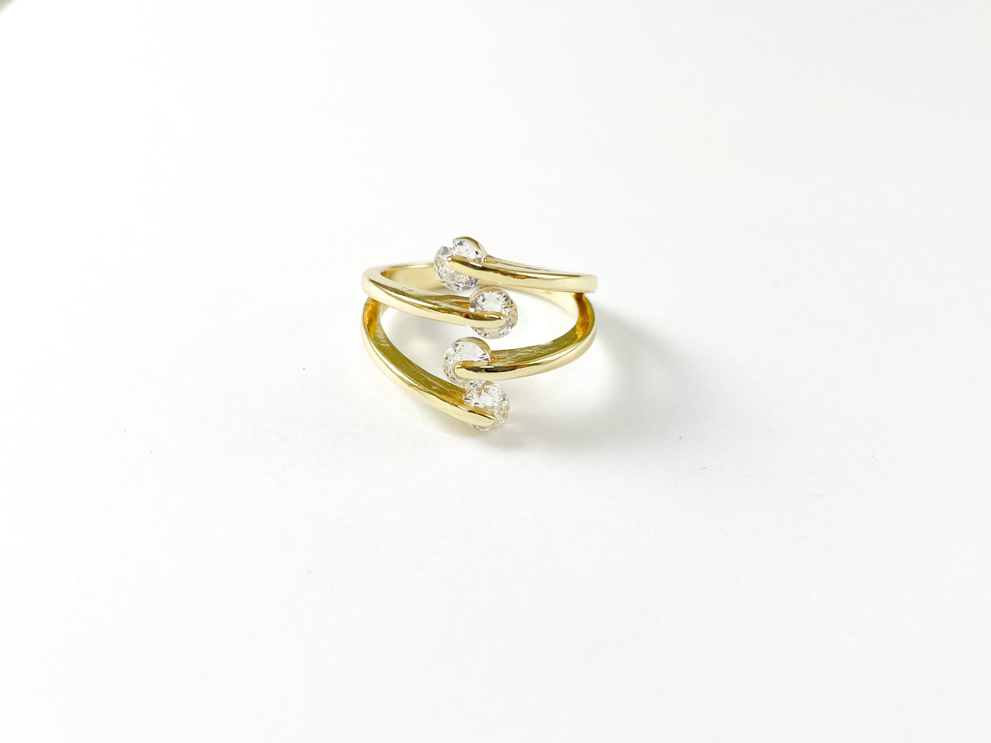 18K Gold/Silver Plated CZ Pave Double Band Cluster Adjustable Ring 4pcs