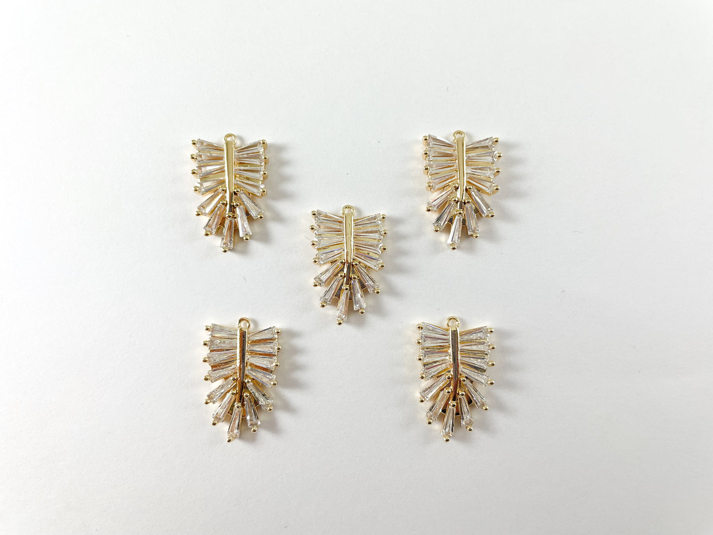 18K Gold Plated CZ Pave Baguette Feather Leaf Charm Over Copper 8pcs