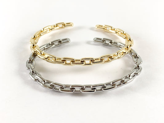 Real Gold/Platinum 18K Plated Copper Simple Oval Chain Linked Adjustable Bracelet Cuffs 3pc