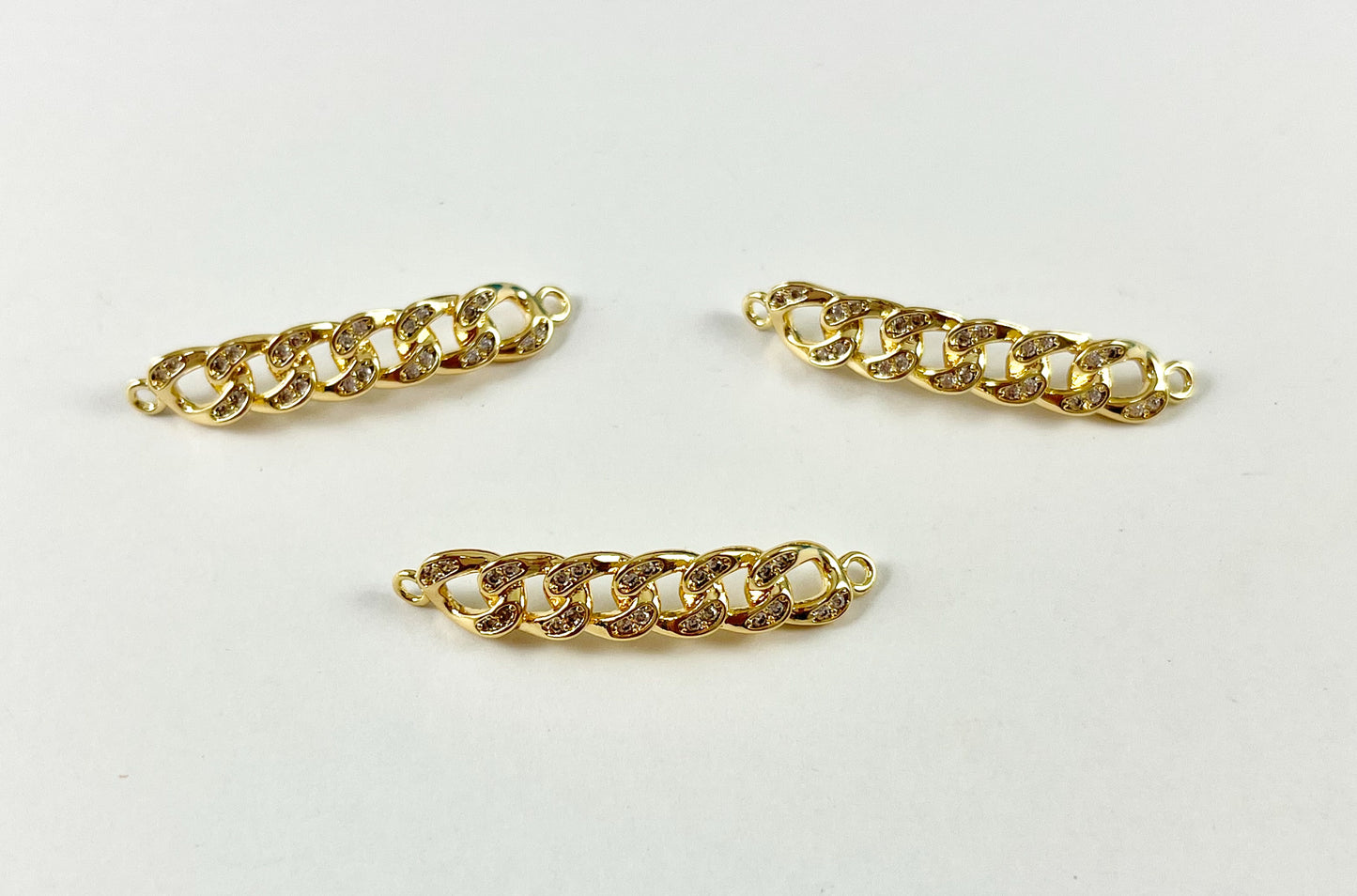 18K Real Gold Plated CZ Pave Chain Link Connector Component over Brass 6 pcs