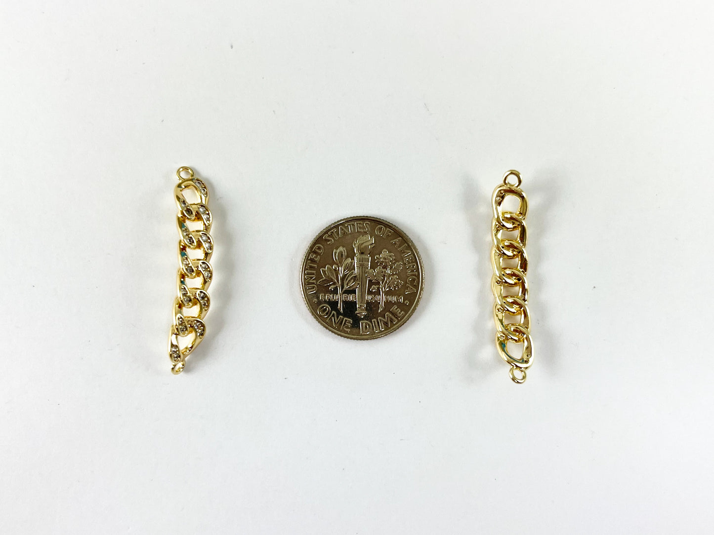 18K Real Gold Plated CZ Pave Chain Link Connector Component over Brass 6 pcs