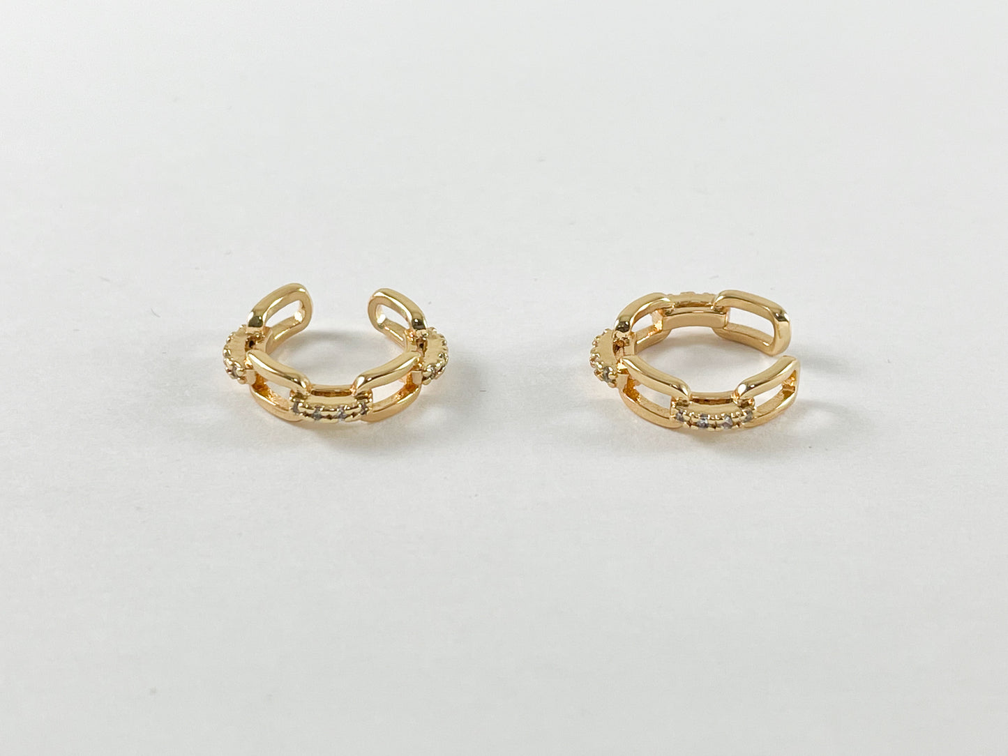 18K Gold Plated Copper CZ Pave Rectangle Link Dainty Ear Cuffs (No Piercing!!) 8pcs