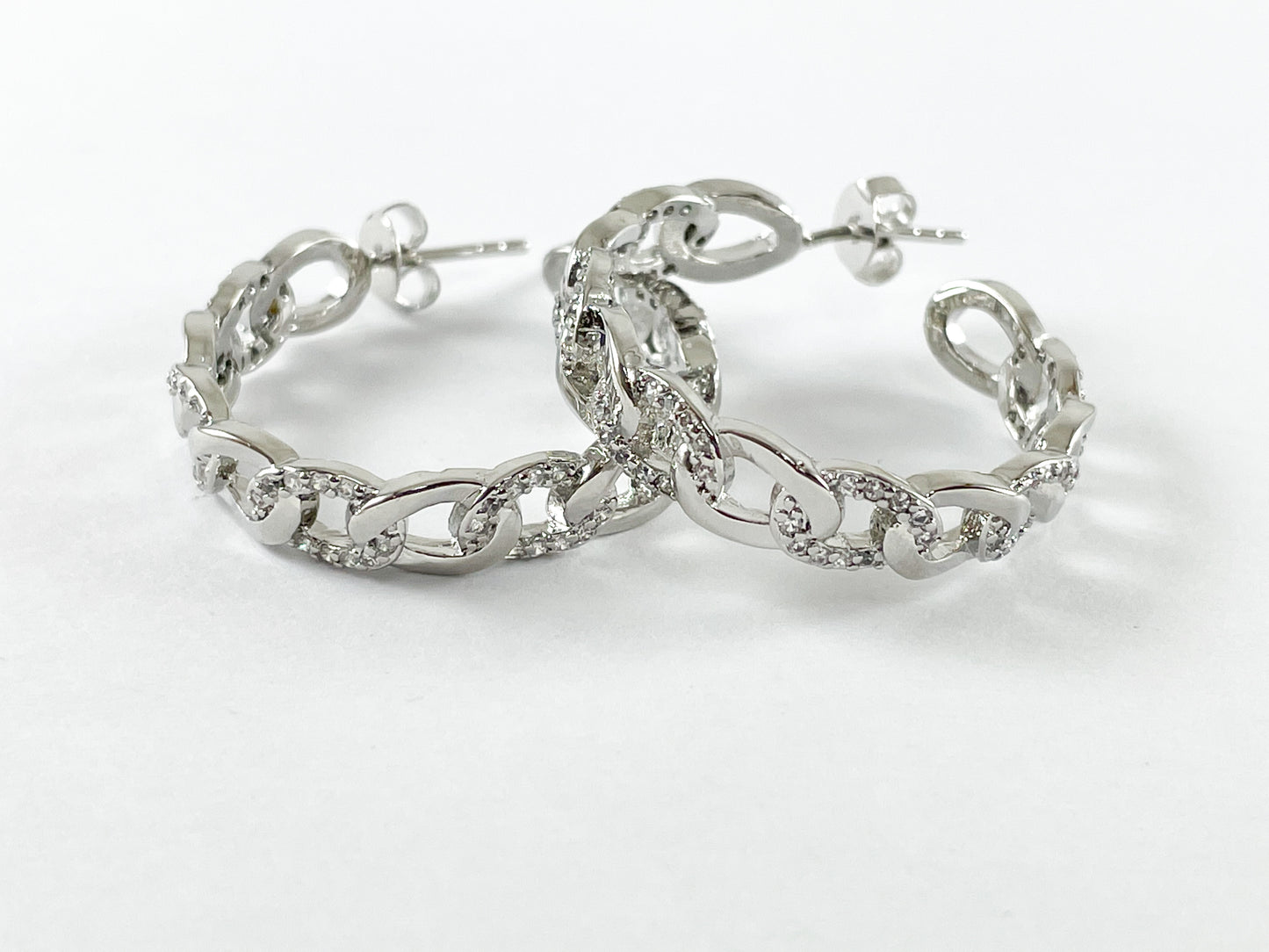 18K Gold and Platinum Plated Cubic Zirconia Cuban Chain Link Earring Hoop Over Copper 3 pairs