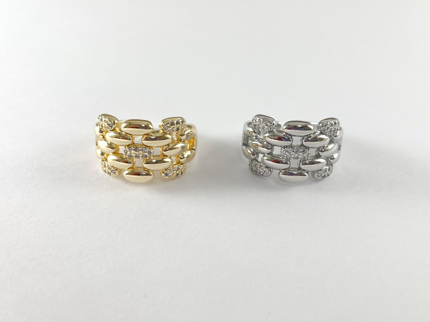 18K Gold or Platinum Plated CZ Pave Linked Braided Adjustable Ring 4pcs