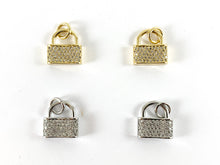 Cargar imagen en el visor de la galería, Real 18K chapado en oro/platino CZ Pave Lock Charm sobre cobre 6 piezas
