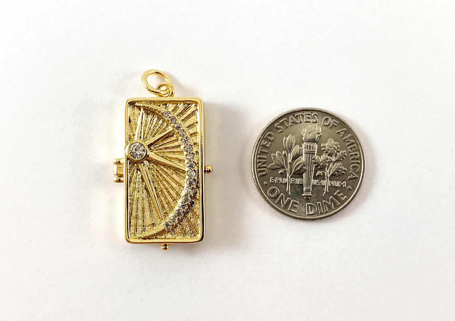 Real 18K Gold Plated Micro CZ Rectangle Locket Pendant 4pcs