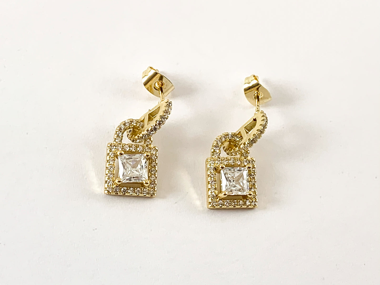Real 18K Gold / Platinum Plated CZ Pave Locket Earrings Over Copper 3pairs