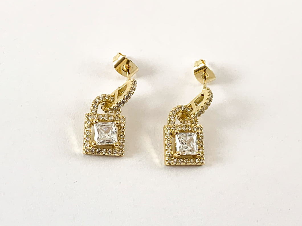 Real 18K Gold / Platinum Plated CZ Pave Locket Earrings Over Copper 3pairs