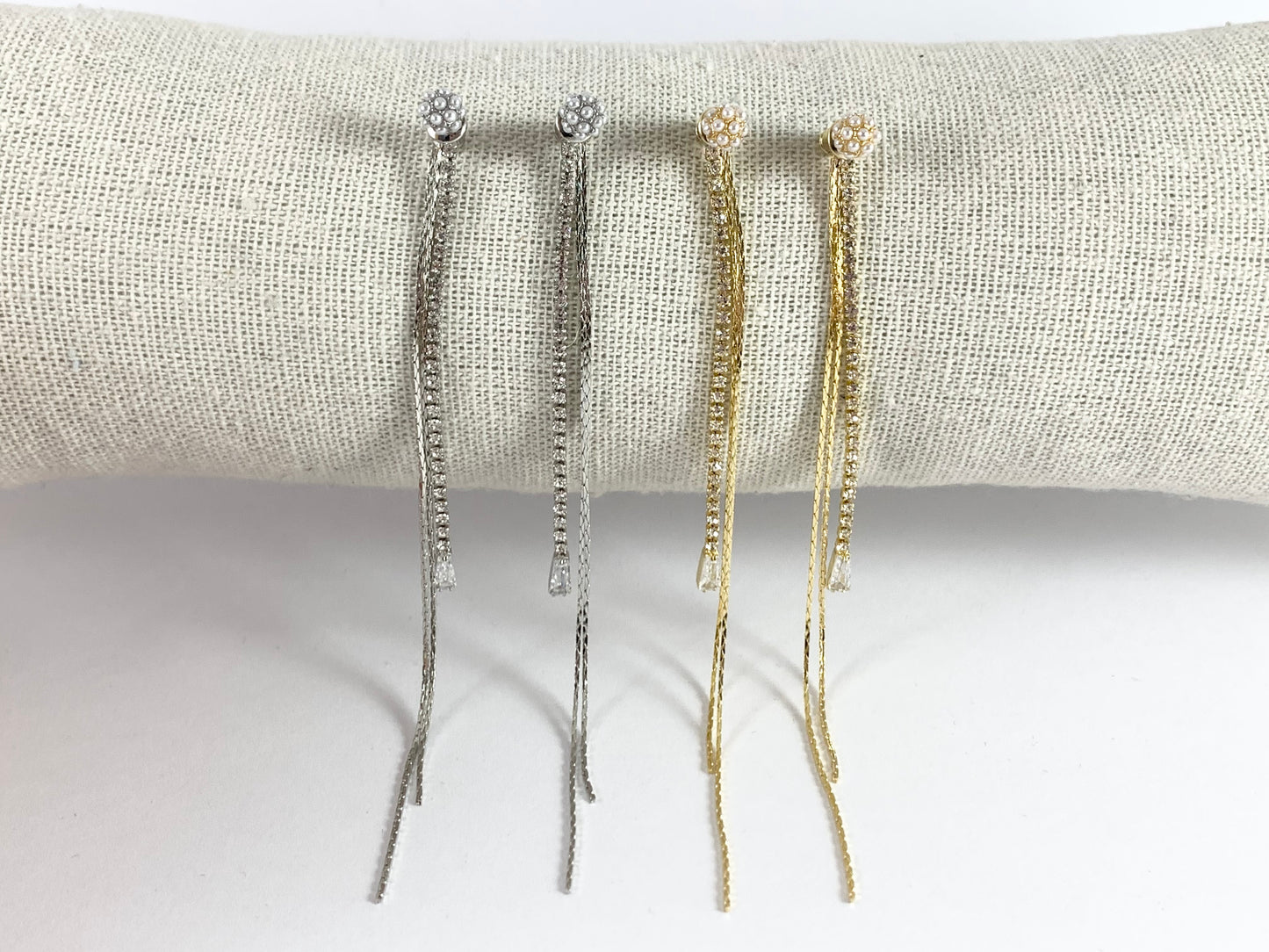 Pendientes largos y hermosos con borlas de diamantes de imitación de circonita cúbica en oro de 18 quilates o cobre chapado en plata, 3 pares