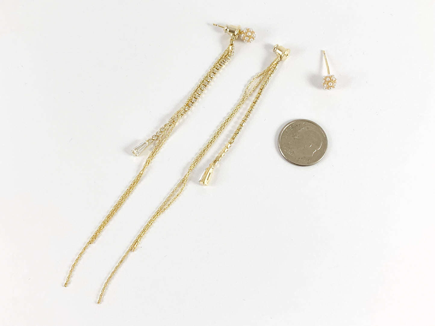 Pendientes largos y hermosos con borlas de diamantes de imitación de circonita cúbica en oro de 18 quilates o cobre chapado en plata, 3 pares