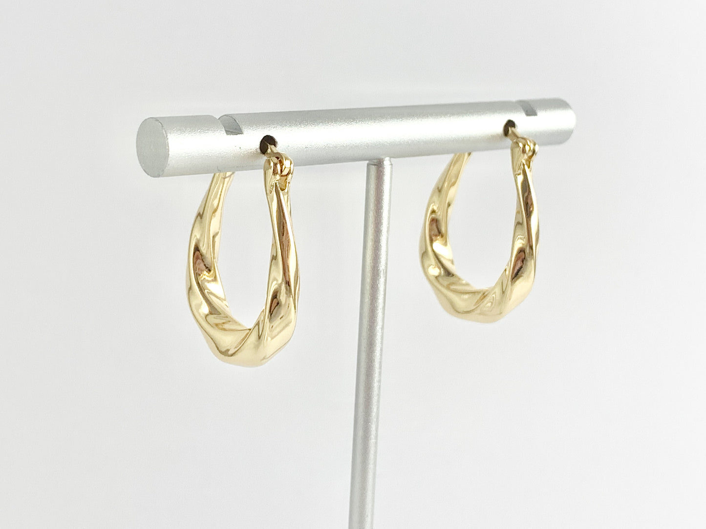Pendiente de aro en forma de lágrima con cuerda retorcida simple en oro real de 18 quilates/chapado en plata sobre cobre, 3 pares