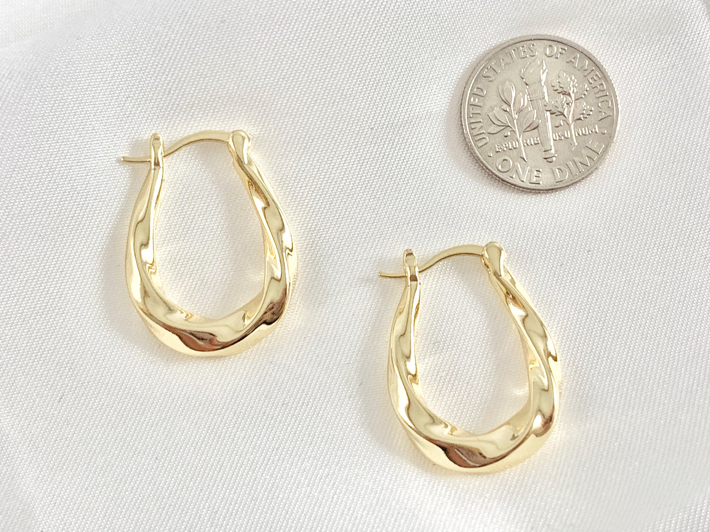 Pendiente de aro en forma de lágrima con cuerda retorcida simple en oro real de 18 quilates/chapado en plata sobre cobre, 3 pares