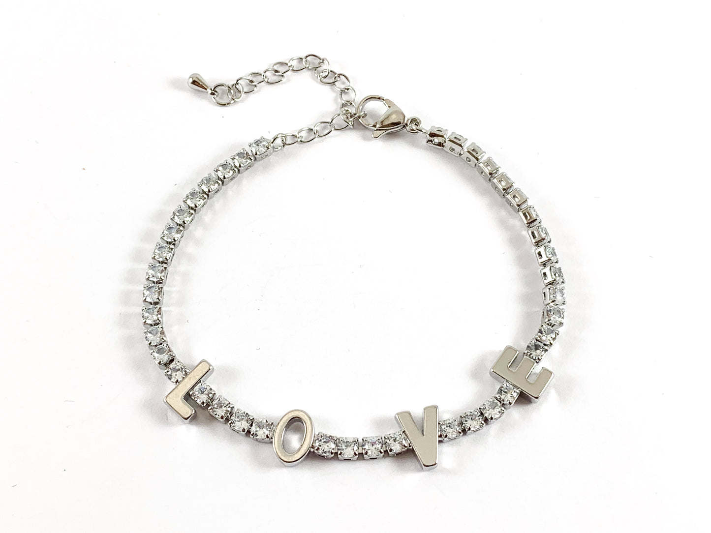 Gold/Silver Plated CZ Pave Box Rhinestone Chain LOVE Bracelet with Extender 4pcs