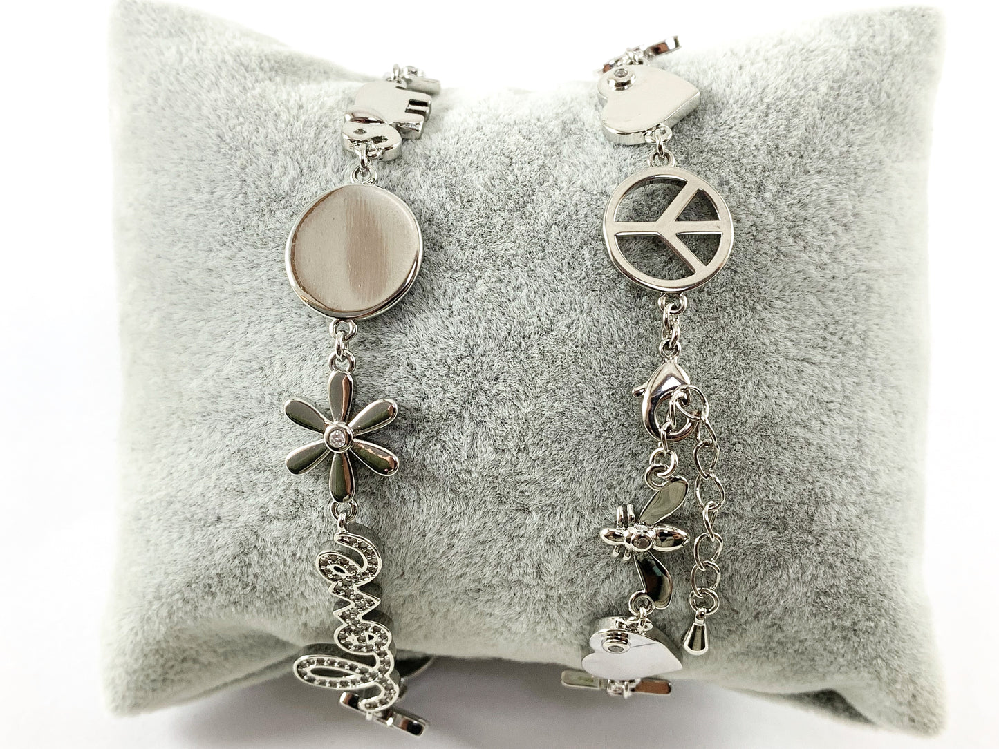 18K Gold Plated CZ Pave Love Elephant Flower Star Bee Heart Bracelet with Extender