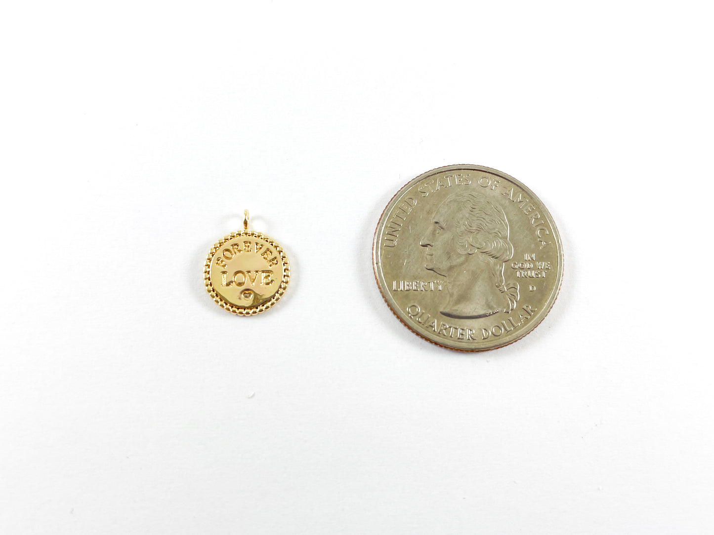 18K Gold Plated Forever Love Coin Tiny Charms Over Brass 10pcs