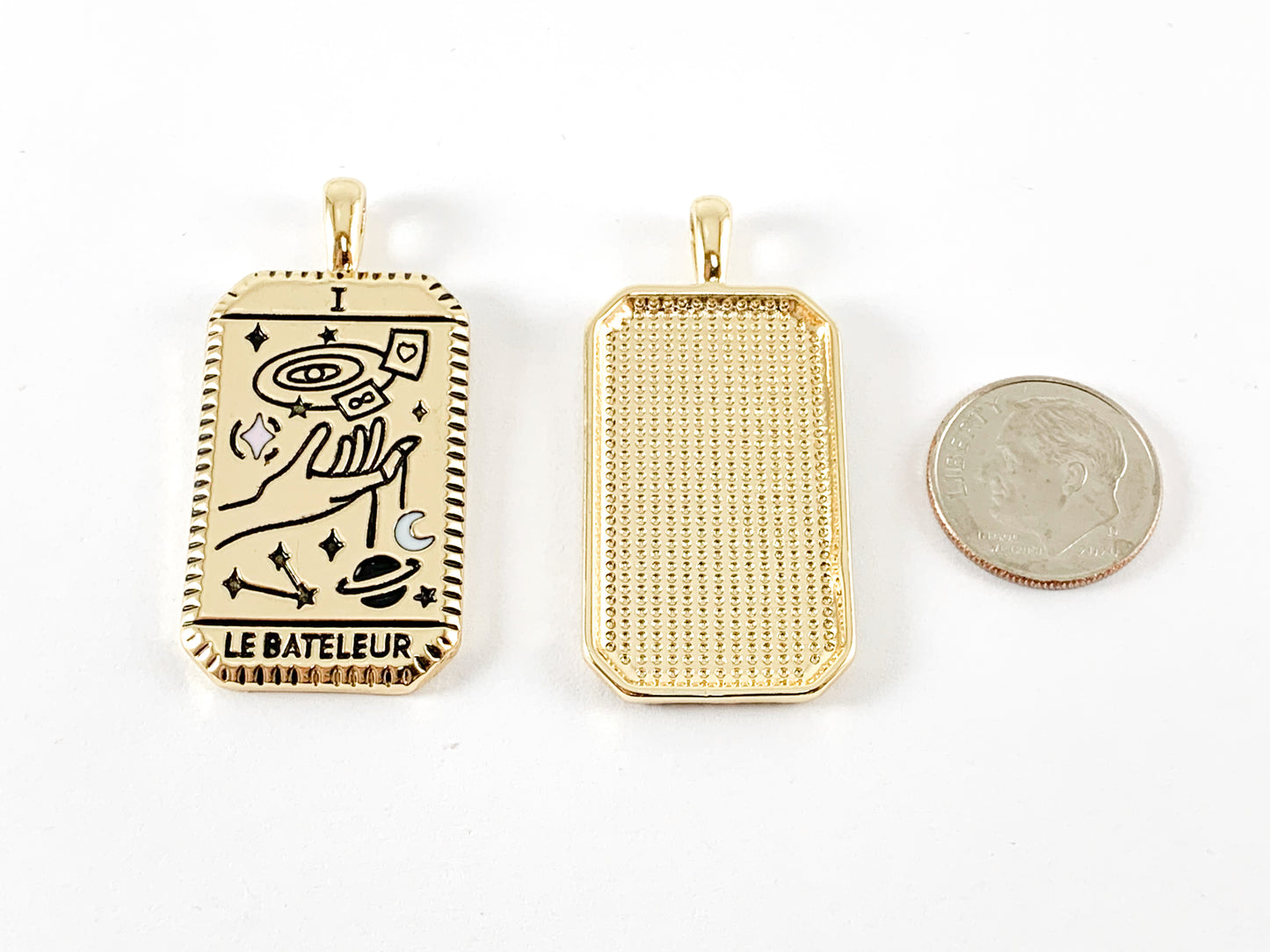 18K Gold Plated Le Bateleur The Magician Tarot de Marsielle Rectangle Pendant Over Copper 6pcs