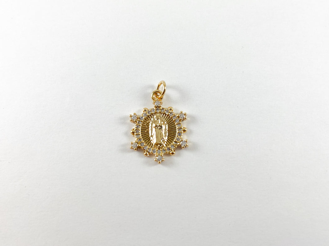 Colgante con dije de Virgen Guadalupe María chapado en oro de 18 quilates con micro circonita cúbica sobre cobre, 6 piezas