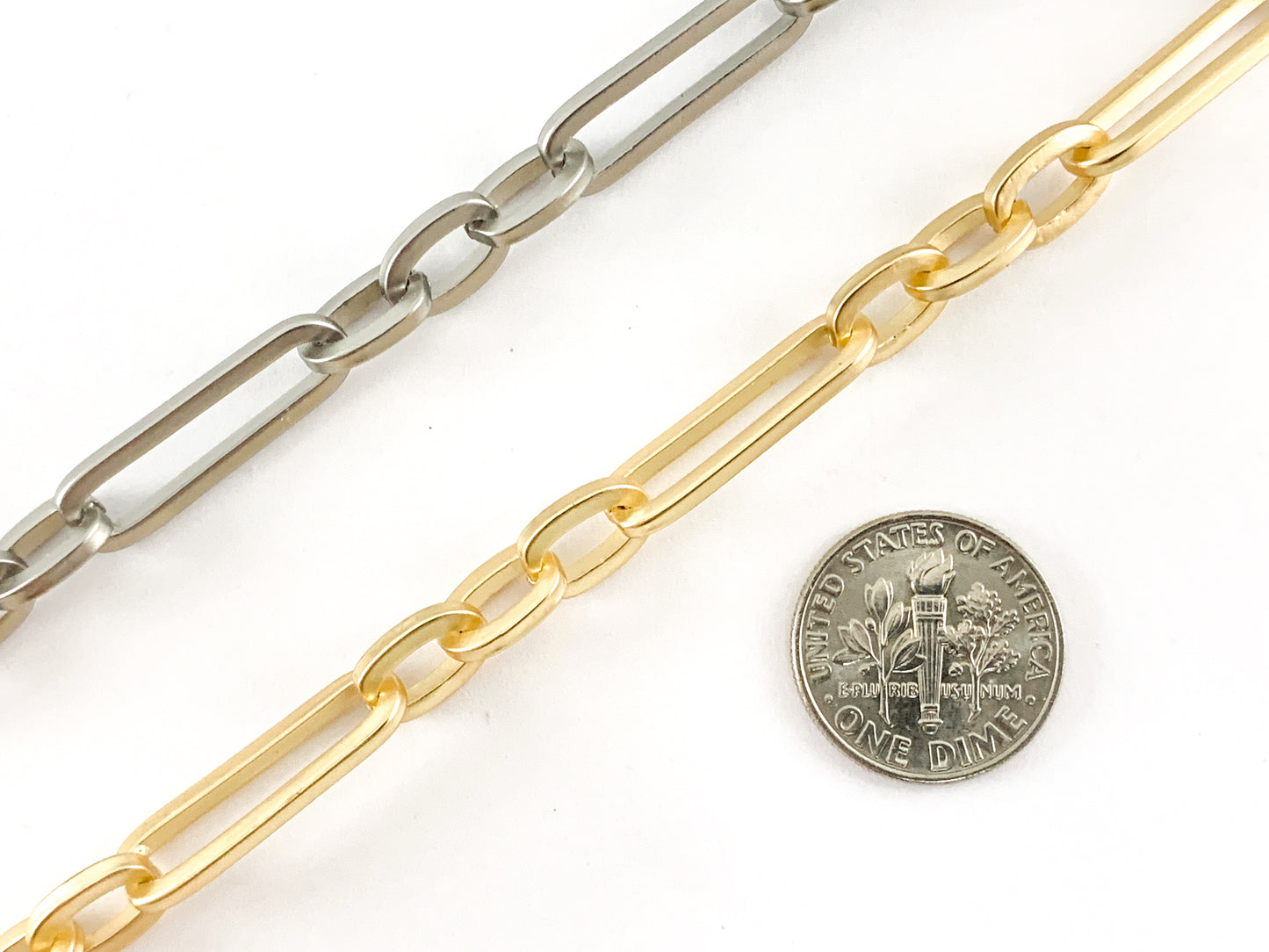 Cadena de clip chapada en oro/platino real en color oro mate y plata mate