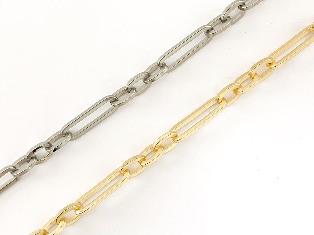 Real Gold/Platinum Plated Paperclip Chain in Matte Gold and Matte Silver Color