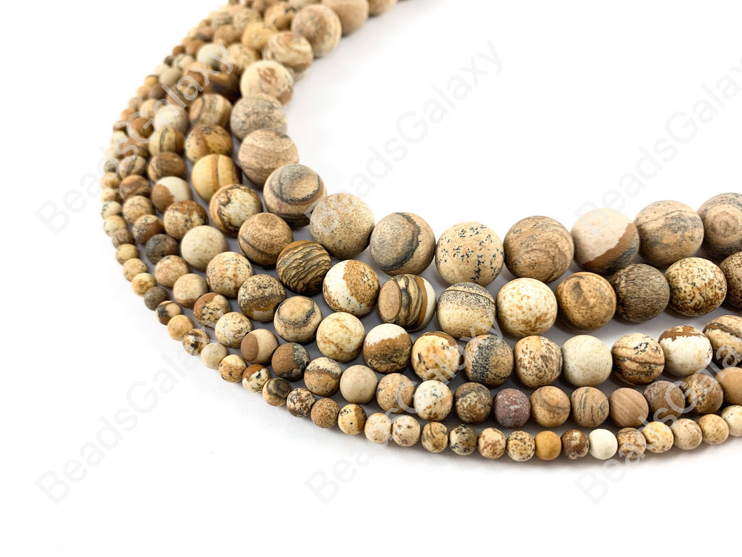 Matte Picture Jasper Genuine Grade AAA Round Smooth Shiny Natural Gemstone Beads 14