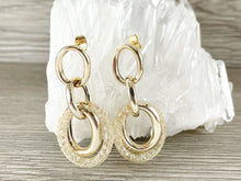 Load image into Gallery viewer, Real 18K Gold Plated CZ Pave Hollow Mesh Oval Link Dangle Earring Over Copper 2 pairs
