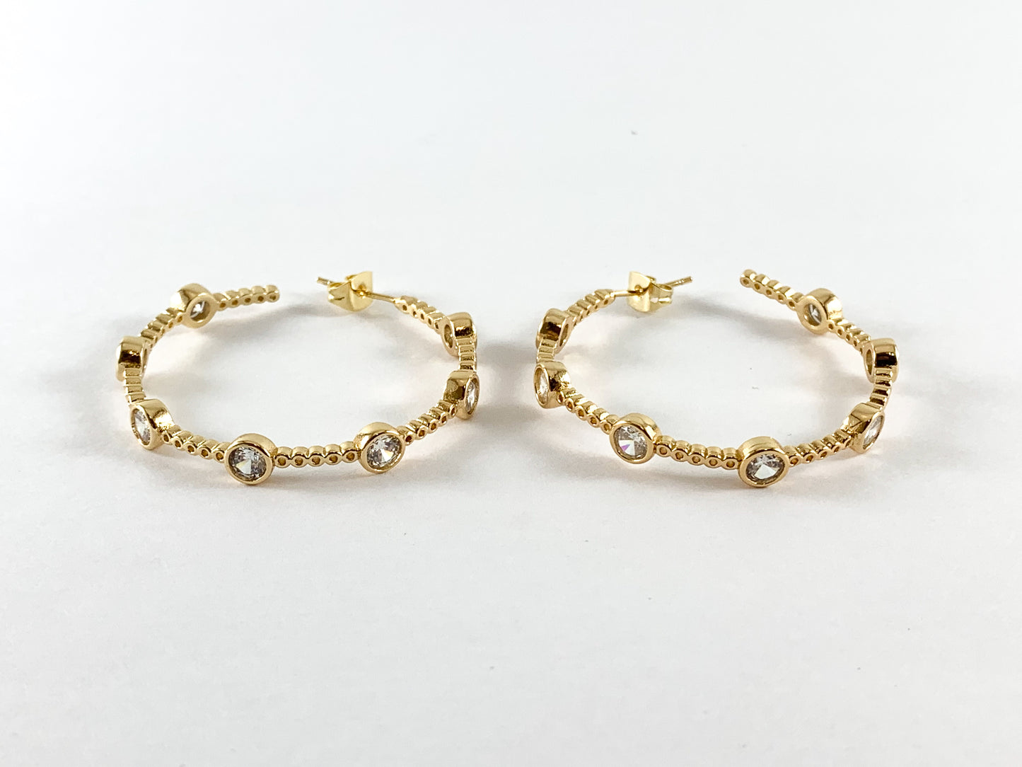 Real 18K Gold Plated CZ Pave Multi Earring Hoop Over Copper 2 pair