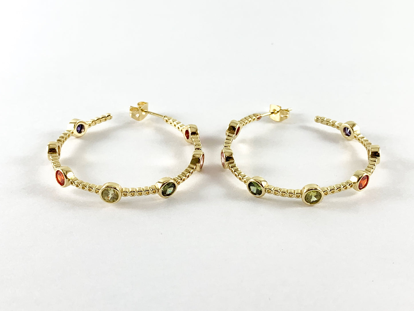 Real 18K Gold Plated CZ Pave Multi Earring Hoop Over Copper 2 pair